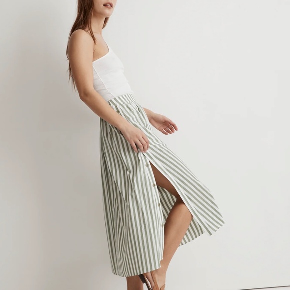 Madewell Signature Poplin Side-Button Midi Skirt in Stripe - Picture 1 of 7